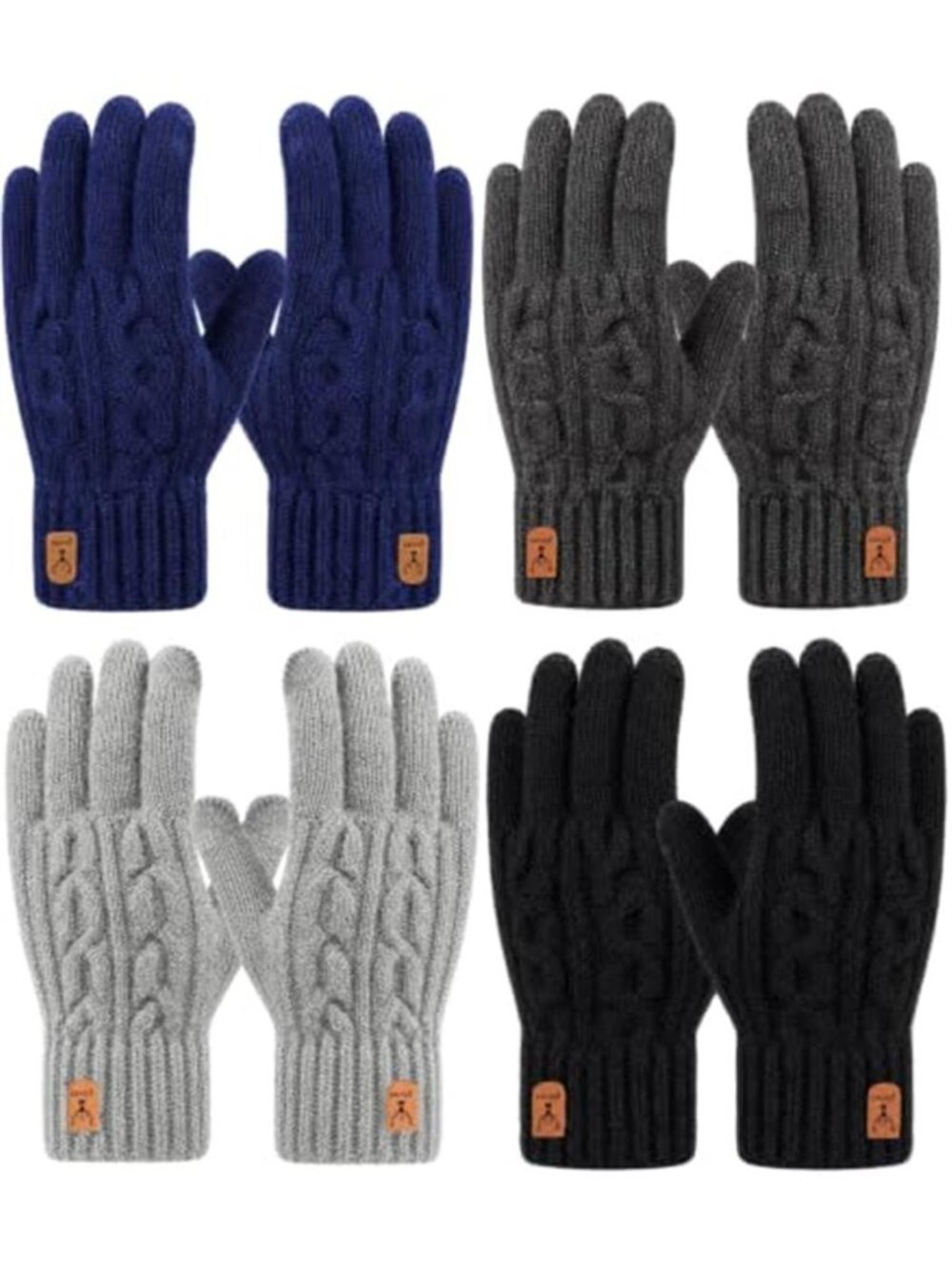 4 Pairs Winter Gloves Touchscreen Thermal Knit Lining Warm Elastic Unisex